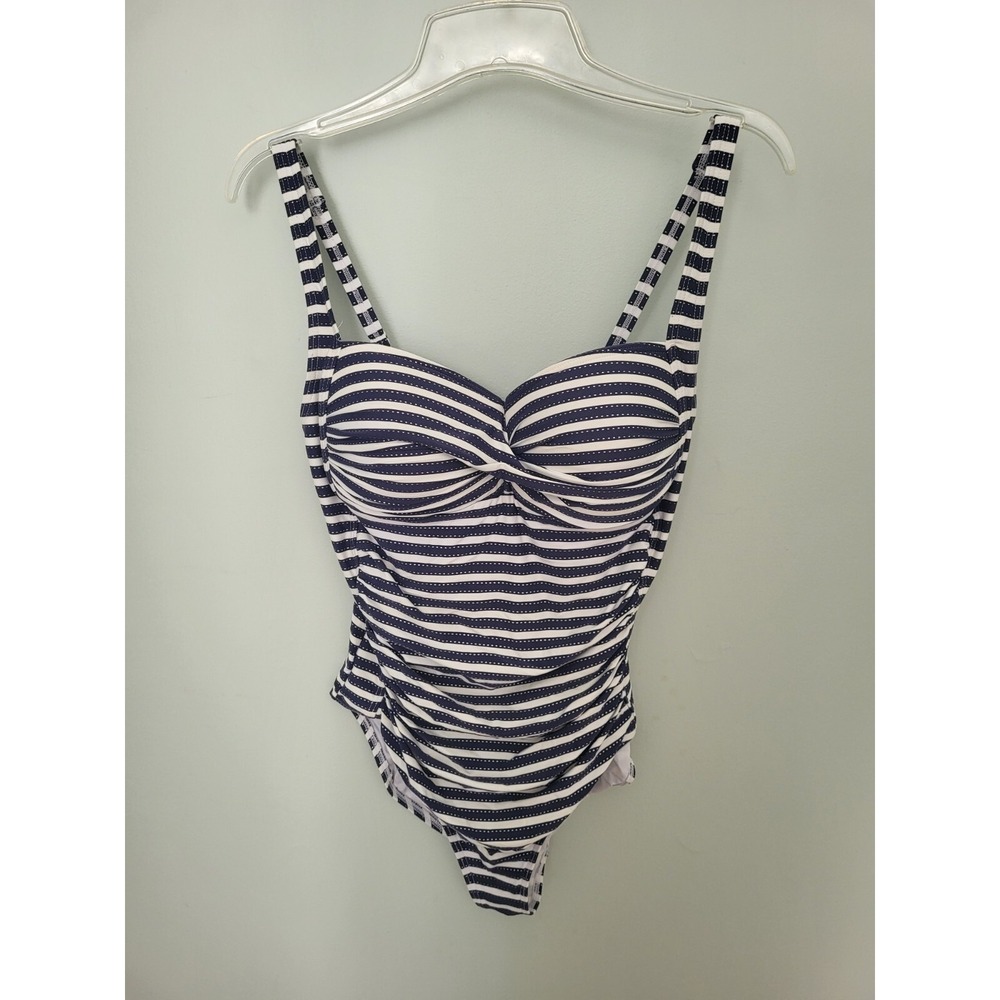 Niptuck Women Size 10 Joanne Twist Striped One Piece Swimsuit Blue Tummy Control